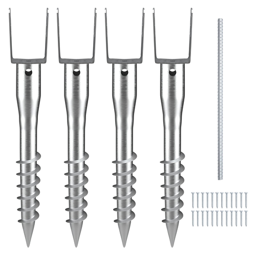 VEVOR No Dig Ground Anchor, 4 Pack 3,94 x 2,76 x 27,56 in DIY Screw in Post Stake, Περιλαμβάνει 6 Lag Bots & μια ράβδο, βαρέως τύπου ατσάλινη βάση στήριξης, ιδανική για στύλους γραμματοκιβωτίου και στύλους φράχτη