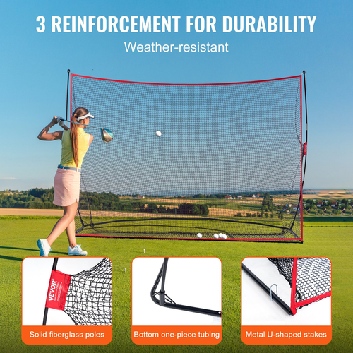 VEVOR Golf Practice Hitting Net, τεράστιο δίχτυ γκολφ 10,8x7ft, Προσωπική εμβέλεια οδήγησης για εσωτερική χρήση σε εξωτερικό χώρο, φορητό οικιακό βοήθημα γκολφ με πλαίσιο και τσάντα μεταφοράς από συμπαγές υαλοβάμβακα, δώρο για άνδρες, λάτρης του γκολφ