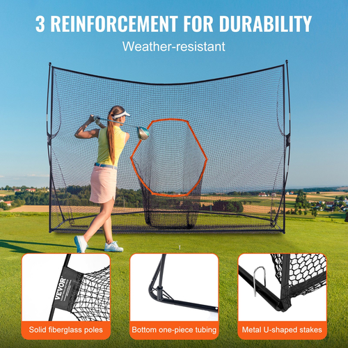 VEVOR Golf Practice Hitting Net, τεράστιο δίχτυ γκολφ 10,8x7ft, Προσωπική εμβέλεια οδήγησης για εσωτερική χρήση σε εξωτερικούς χώρους, φορητό οικιακό βοήθημα γκολφ με πλαίσιο Target/Fiberglass/Carry Bag, Δώρο για άνδρες, Λάτρεις του γκολφ
