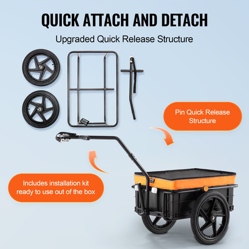VEVOR Bike Cargo Trailer, χωρητικότητα φορτίου 88 lbs, βαρέως τύπου καρότσι ποδηλάτου, αναδιπλούμενος συμπαγής χώρος αποθήκευσης με γενικό κοτσαδόρο, αδιάβροχο κάλυμμα, τροχοί 16", ασφαλείς ανακλαστήρες, χωράει σε τροχούς ποδηλάτου 24"-28