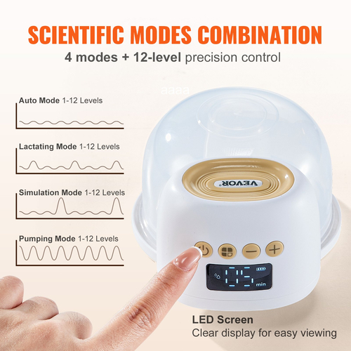 VEVOR Electric Wearable Θήλαστρο 4 Λειτουργιών & 12 Επιπέδων 300mmHg Ισχυρή αναρρόφηση