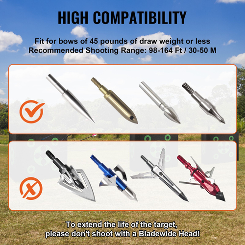VEVOR Archery Target, 16"x18" All-side Shotting Archery Target, Outdoor Portable Target Archery Target with Carry Handle, Εύκολη αφαίρεση βέλους, Μεγάλη ορατότητα, Ελαφρύ, Εύκολο στη μεταφορά, Μαύρο