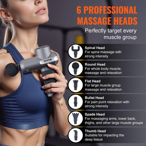 VEVOR Πιστόλι μασάζ Deep Tissue Percussion Muscle Massager με 5 ταχύτητες 6 κεφαλές
