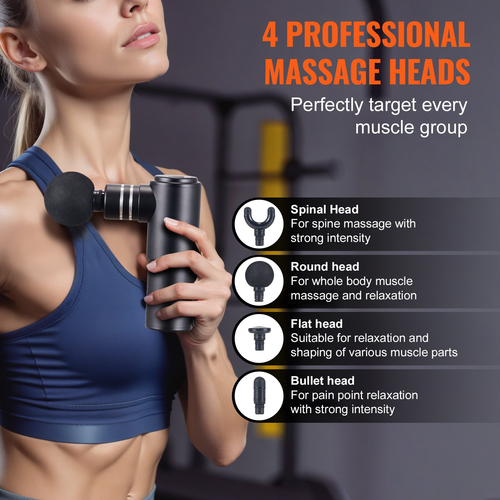 VEVOR Πιστόλι μασάζ Deep Tissue Percussion Muscle Massager με 4 ταχύτητες 4 κεφαλές