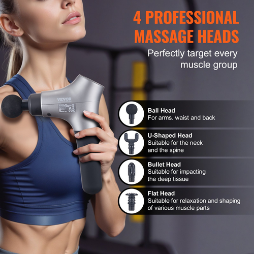 VEVOR Πιστόλι μασάζ Deep Tissue Percussion Muscle Massager με 6 ταχύτητες 4 κεφαλές