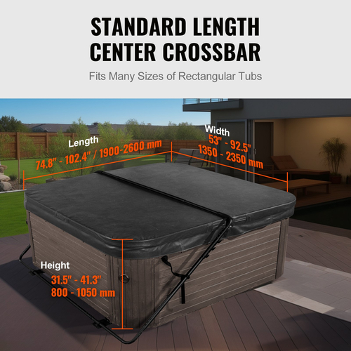 VEVOR Hot Tub Cover Lift, Spa Cover Lift, Ύψος 31,5" - 41,3" Πλάτος 53" - 92,5" Ρυθμιζόμενο, Εγκατεστημένο στο κάτω μέρος στη μία πλευρά, Κατάλληλο για διάφορα μεγέθη ορθογώνιων μπανιέρων, υδρομασάζ, σπα
