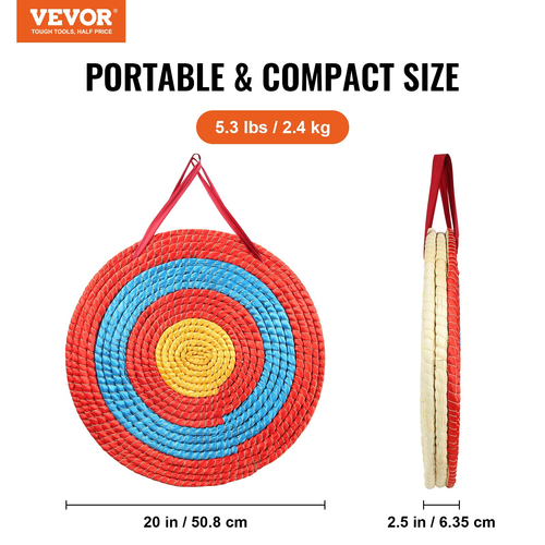VEVOR Archery Target, 3 Layers 20" Arrow Target, Traditional Solid Straw Στρογγυλό Τόξο Σκοποβολής Στόχου Τοξοβολίας, Χειροποίητα Βέλη Στόχος, Έγχρωμο Σχοινί Στόχος για Κυνήγι Υπαίθρου Πρακτικής Σκοποβολής