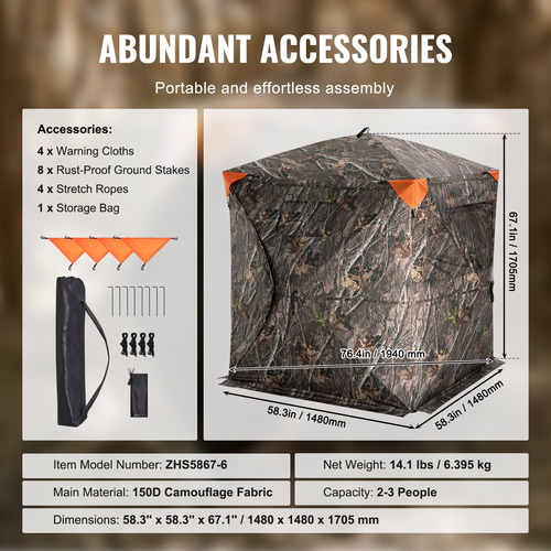 VEVOR Hunting Blind 270° See Through Ground Blind 3 Windows Mesh για 2-3 άτομα