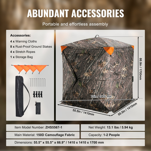 VEVOR Hunting Blind 270° See Through Ground Blind One-Way Mesh για 1-2 άτομα