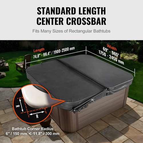 VEVOR Hot Tub Cover Lift, Spa Cover Lift, Υδραυλικό, Πλάτος 69" - 96,5" Ρυθμιζόμενο, Εγκατεστημένο και στις δύο πλευρές στο επάνω μέρος, Κατάλληλο για διάφορα μεγέθη ορθογώνιων μπανιέρων, υδρομασάζ, σπα