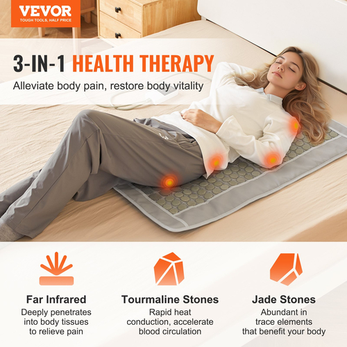 Θέρμανση VEVOR Far Infrared Heating Pad 132 Natural Jade 54 Tourmaline Stone Heating Pad