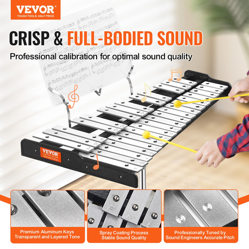 VEVOR 32 Note Glockenspiel Ξυλόφωνο σετ κουδουνιών με σφύλες, μπαστούνια τυμπάνου και βάση