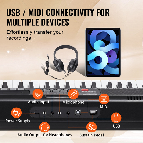VEVOR 61 Key Digital Keyboard Piano Electric Φορητό με ρυθμιζόμενη βάση