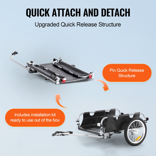 VEVOR Bike Cargo Trailer, χωρητικότητα 100 lbs, βαρέως τύπου καρότσι ποδηλάτου, αναδιπλούμενο συμπαγές χώρο αποθήκευσης & γρήγορη απελευθέρωση με γενικό κοτσαδόρο, τροχοί 16", ασφαλείς ανακλαστήρες, χωράει σε τροχούς ποδηλάτου 22"-28