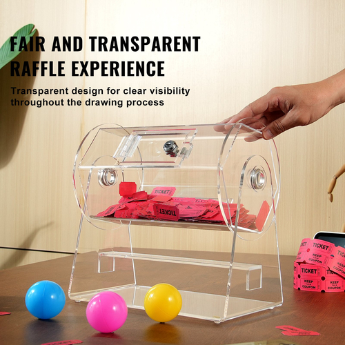 VEVOR Acrylic Raffle Drum, Χωράει 2500 εισιτήρια ή 100 μπάλες λοταρίας, επαγγελματικό κλωβό λοταρίας με 2 κλειδιά, διαφανές σχέδιο λοταρίας, κουτί λαχείων για παιχνίδια λοταρίας Bingo