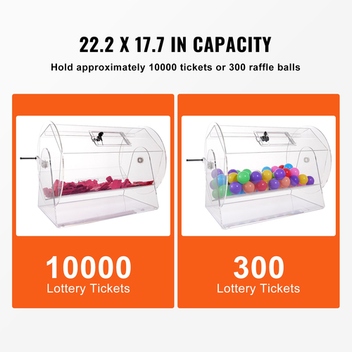 VEVOR Acrylic Raffle Drum, Χωράει 10000 Tickets ή 300 Raffle Balls, Professional Raffle Ticket Spinning Cage with 2 Keys, Transparent Lottery Spinning Drawing, Raffle Ticket Box for Games Lottery Bing
