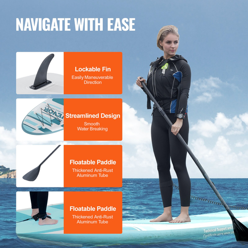 VEVOR Φουσκωτό Stand Up Paddle Board, 11&#039; x 33" x 6" Wide SUP Paddleboard, με αξεσουάρ σανίδας, αντλία, κουπί, πτερύγιο, τσάντα τηλεφώνου, σακίδιο πλάτης, λουρί αστραγάλου, κιτ επισκευής, αντιολισθητικό κατάστρωμα για νέους και ενήλικες