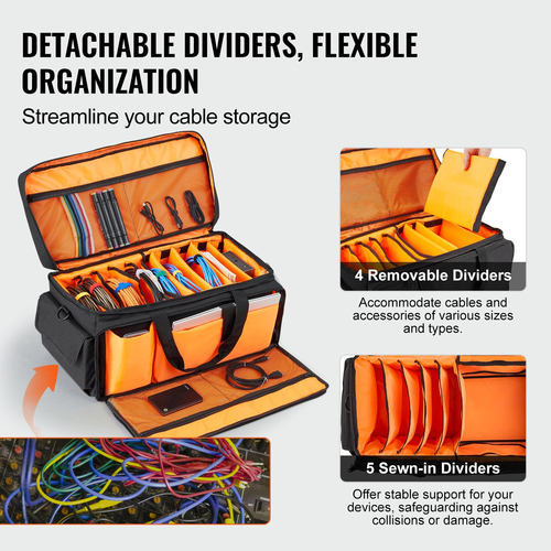 Τσάντα VEVOR DJ Cable File Bag, 1200D Oxford Fabric, DJ Gig Bag με 9 αποσπώμενο διαχωριστικό 4,92 ft Επενδυμένο ιμάντα ώμου Πλαστικό κάτω μέρος, 23,6 x 11,8 x 12,7 σε DJ Wire bag για DJ Gear Musical Accessories