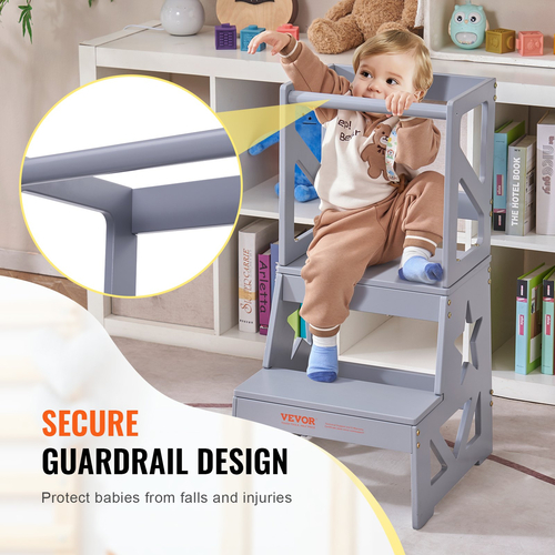 Σκαμπό κουζίνας VEVOR Toddler Step Stool Φυσικό ξύλο πεύκου 150LBS Γκρι