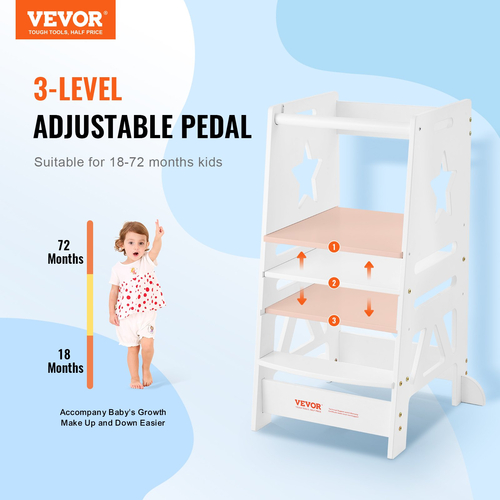 Σκαμπό VEVOR Tower Step για νήπια Παιδικά 3 επίπεδα Ρυθμιζόμενο ύψος 350LBS Λευκό