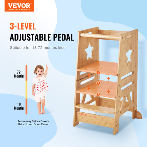 VEVOR Tower Σκαμπό για νήπια 3 επίπεδα ρυθμιζόμενο ύψος 350LBS Φόρτωση