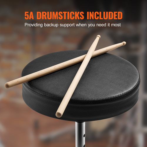 VEVOR Drum Throne, 19,3 έως 23 ίντσες / 490-585 mm ρυθμιζόμενο ύψος, επενδεδυμένο κάθισμα τυμπάνου με αντιολισθητικά πόδια 5A Drumsticks 330 lbs / 150 kg Μέγιστο βάρος χωρητικότητας, 360° Περιστρεφόμενη καρέκλα τυμπάνου