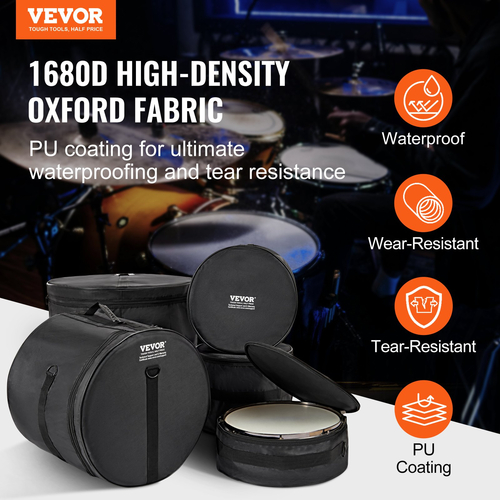 Σετ 5 τεμαχίων ντραμς VEVOR, ύφασμα Oxford 1680D, τσάντες και θήκες τυμπάνων με επένδυση με 4,92 πόδια αποσπώμενο ιμάντα ώμου, πτυσσόμενη σχεδίαση, για 22&#039;&#039; Kick 12&#039;&#039; Tom 13&#039;&#039; Tom 16&#039;&#039; Tom 14&#039;&#039; Snare