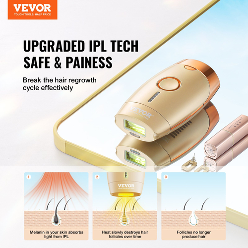 VEVOR IPL Αποτρίχωση Laser Αποτρίχωση με λέιζερ Αυτόματη/Μη αυτόματη λειτουργία 5 ρυθμιζόμενων επιπέδων