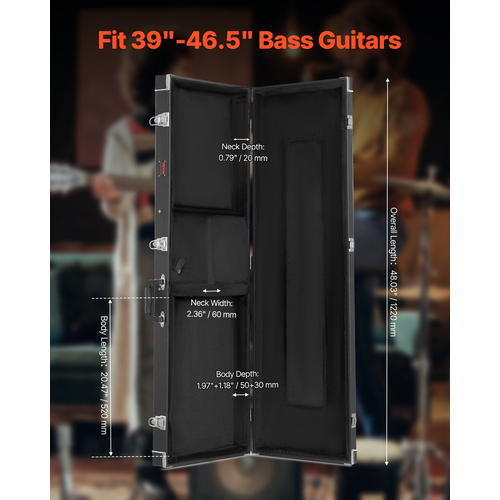 Σκληρή θήκη VEVOR Bass Guitar 48.03in Αδιάβροχη με κλειδαριά και κλειδί για μπάσο