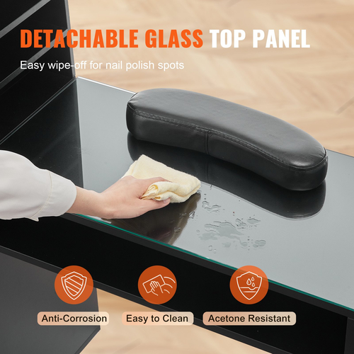 Επιτραπέζιο μανικιούρ VEVOR Γυάλινο Top Nail Desk Makeup Station με στήριγμα καρπού