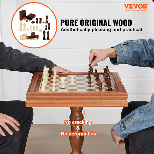 VEVOR 3-IN-1 Chess Checkers Σετ επιτραπέζιου τάβλι, Ξύλινο τραπέζι σκακιού 18 ιντσών Premium, Σετ επιτραπέζιου παιχνιδιού Deluxe Combo, Σετ επιτραπέζιου παιχνιδιού σκακιού Δώρο για οικογενειακά επιτραπέζια παιχνίδια