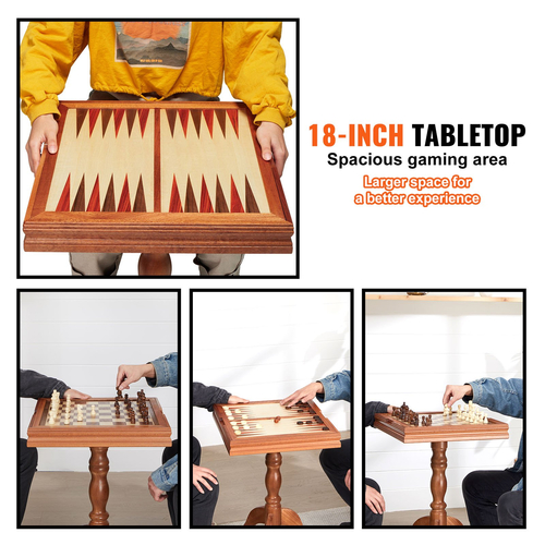 VEVOR 3-IN-1 Chess Checkers Σετ επιτραπέζιου τάβλι, Ξύλινο τραπέζι σκακιού 18 ιντσών Premium, Σετ επιτραπέζιου παιχνιδιού Deluxe Combo, Σετ επιτραπέζιου παιχνιδιού σκακιού Δώρο για οικογενειακά επιτραπέζια παιχνίδια
