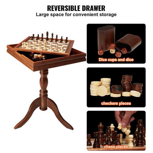 VEVOR 3-IN-1 Chess Checkers Σετ επιτραπέζιου τάβλι, Ξύλινο τραπέζι σκακιού 18 ιντσών Premium, Σετ επιτραπέζιου παιχνιδιού Deluxe Combo, Σετ επιτραπέζιου παιχνιδιού σκακιού Δώρο για οικογενειακά επιτραπέζια παιχνίδια