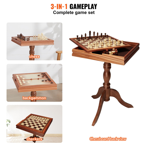 VEVOR 3-IN-1 Chess Checkers Σετ επιτραπέζιου τάβλι, Ξύλινο τραπέζι σκακιού 18 ιντσών Premium, Σετ επιτραπέζιου παιχνιδιού Deluxe Combo, Σετ επιτραπέζιου παιχνιδιού σκακιού Δώρο για οικογενειακά επιτραπέζια παιχνίδια