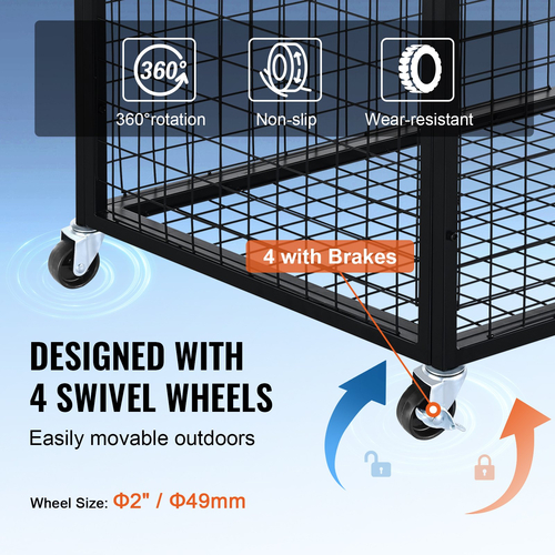 VEVOR Rolling Sports Ball Storage Cart, Κλουβί μπάσκετ που κλειδώνει με διπλά καπάκια, Organizer θήκη αθλητικού εξοπλισμού για εσωτερικούς χώρους, χαλύβδινη σχάρα αποθήκευσης για γκαράζ, παιδότοπο, γυμναστήριο και σχολεία
