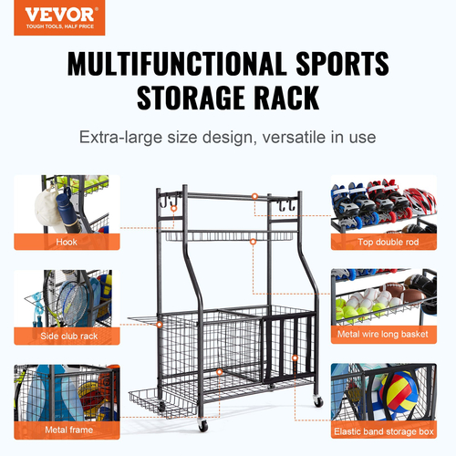 VEVOR Sports Equipment Garage Organizer Ράφι αποθήκευσης μπάλας Sport Gear Αποθήκευση παιχνιδιών