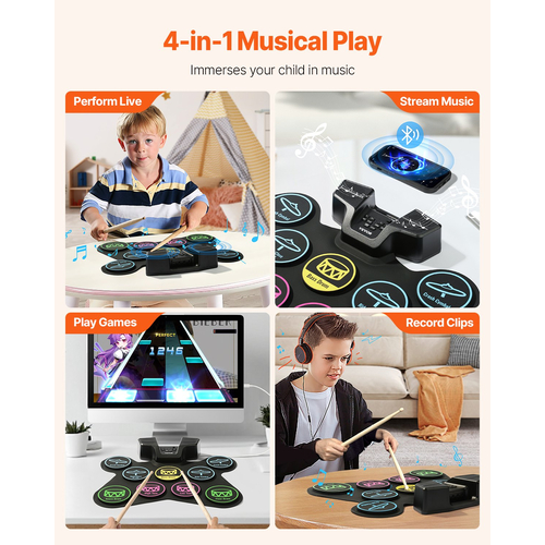 VEVOR Electric Drum Set 9-Pad with Stand Dual Speakers Light Up Sticks για παιδιά
