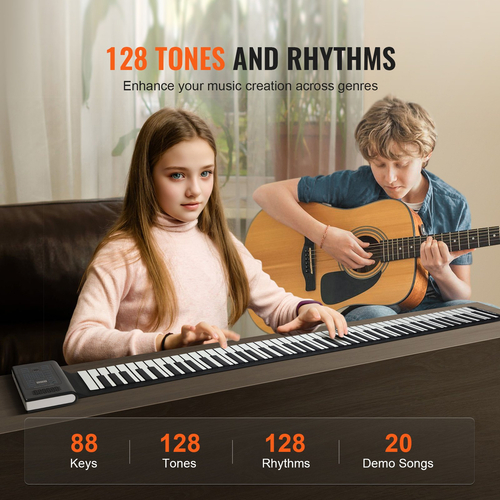 VEVOR 88 Key Roll Up Φορητό ρολό πιάνου 128 Rhythms Tones Επαναφορτιζόμενο