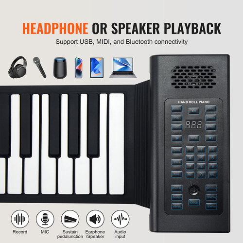 VEVOR 88 Key Roll Up Φορητό ρολό πιάνου 128 Rhythms Tones Επαναφορτιζόμενο