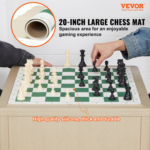 VEVOR Tournament Chess Set, 20 ιντσών Roll-up Chess Board για αρχάριους, Πτυσσόμενο παιχνίδι σκακιού σιλικόνης με πλαστικά ζυγισμένα κομμάτια σκακιού & τσάντα αποθήκευσης, φορητό δώρο ταξιδιωτικού σκακιού για οικογένεια ενηλίκων