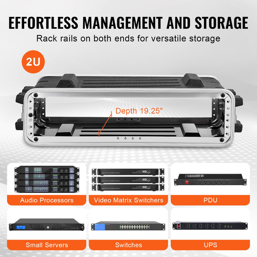 VEVOR 2U Rack Case Server Rack Cabinet 19 σε βάθος με λαβή κατασκευής ABS