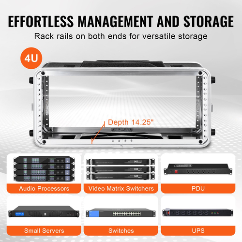 VEVOR 4U Rack Case Server Rack Cabinet 14 σε βάθος με λαβή κατασκευής ABS