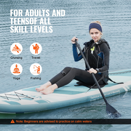 VEVOR Φουσκωτό Stand Up Paddle Board, 10&#039; x 33" x 6" Wide SUP Paddleboard με αφαιρούμενο κάθισμα καγιάκ, αξεσουάρ σανίδας, αντλία, κουπί, πτερύγιο, σακίδιο πλάτης, λουρί αστραγάλου και κιτ επισκευής, για νέους και ενήλικες