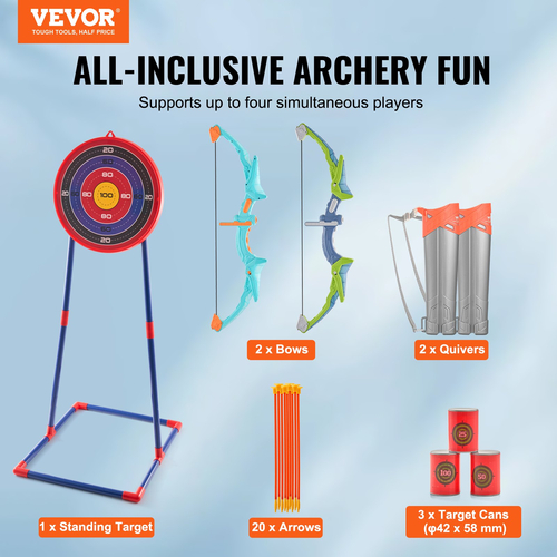 VEVOR Kids Bow and Arrow Set LED Light Up Outdoor Archery Kit 2 Pack 20 Arrows