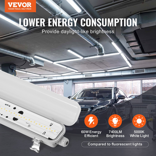 VEVOR 4PCS 4FT LED Ατμόστεγο Φωτιστικό 60W 7400LM Ατμόστεγο φωτιστικό 5000K