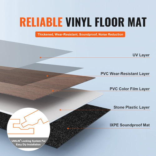 VEVOR Πλακάκια δαπέδου Interlocking Vinyl 1220 X 185 mm, 10 πλακάκια πάχους 5,5 mm που κουμπώνουν μαζί, DIY δάπεδο με κόκκους ξύλου βαθύ καφέ για κουζίνα, τραπεζαρία, υπνοδωμάτια και μπάνια, Εύκολη διακόσμηση σπιτιού