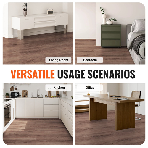 VEVOR Πλακάκια δαπέδου Interlocking Vinyl 1220 X 185 mm, 10 πλακάκια πάχους 5,5 mm που κουμπώνουν μαζί, DIY δάπεδο με κόκκους ξύλου βαθύ καφέ για κουζίνα, τραπεζαρία, υπνοδωμάτια και μπάνια, Εύκολη διακόσμηση σπιτιού