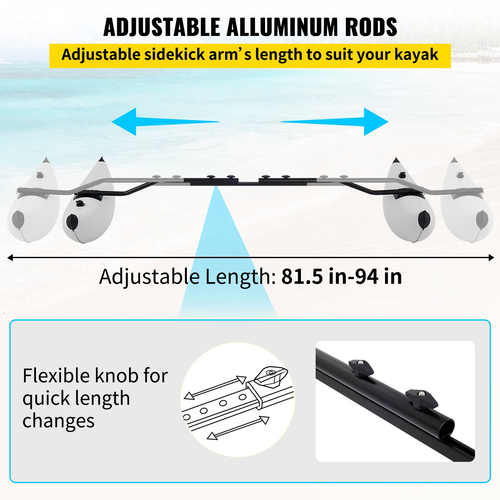VEVOR Kayak Outrigger Stabilizer, 2 ΤΕΜ, PVC Φουσκωτό Πλωτήρα Outrigger με ράβδο Sidekick Arms, Standing Float Stabilizer System Kit για καγιάκ, κανό, ψαροκάικα