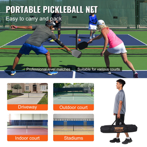 Σετ διχτυών VEVOR Pickleball, φορητό σύστημα Pickleball ρυθμιζόμενου μεγέθους 22 FT με τσάντα μεταφοράς, μπάλες και ρόδες, σταθερό μεταλλικό πλαίσιο ανθεκτικό στις καιρικές συνθήκες και ισχυρό δίχτυ PE, για υπαίθριο δρόμο πίσω αυλής