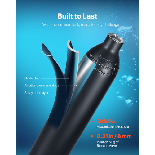 VEVOR 0,5L Scuba Tank 98,43 ft Diving Depth Lung Tank Kit for Exploration